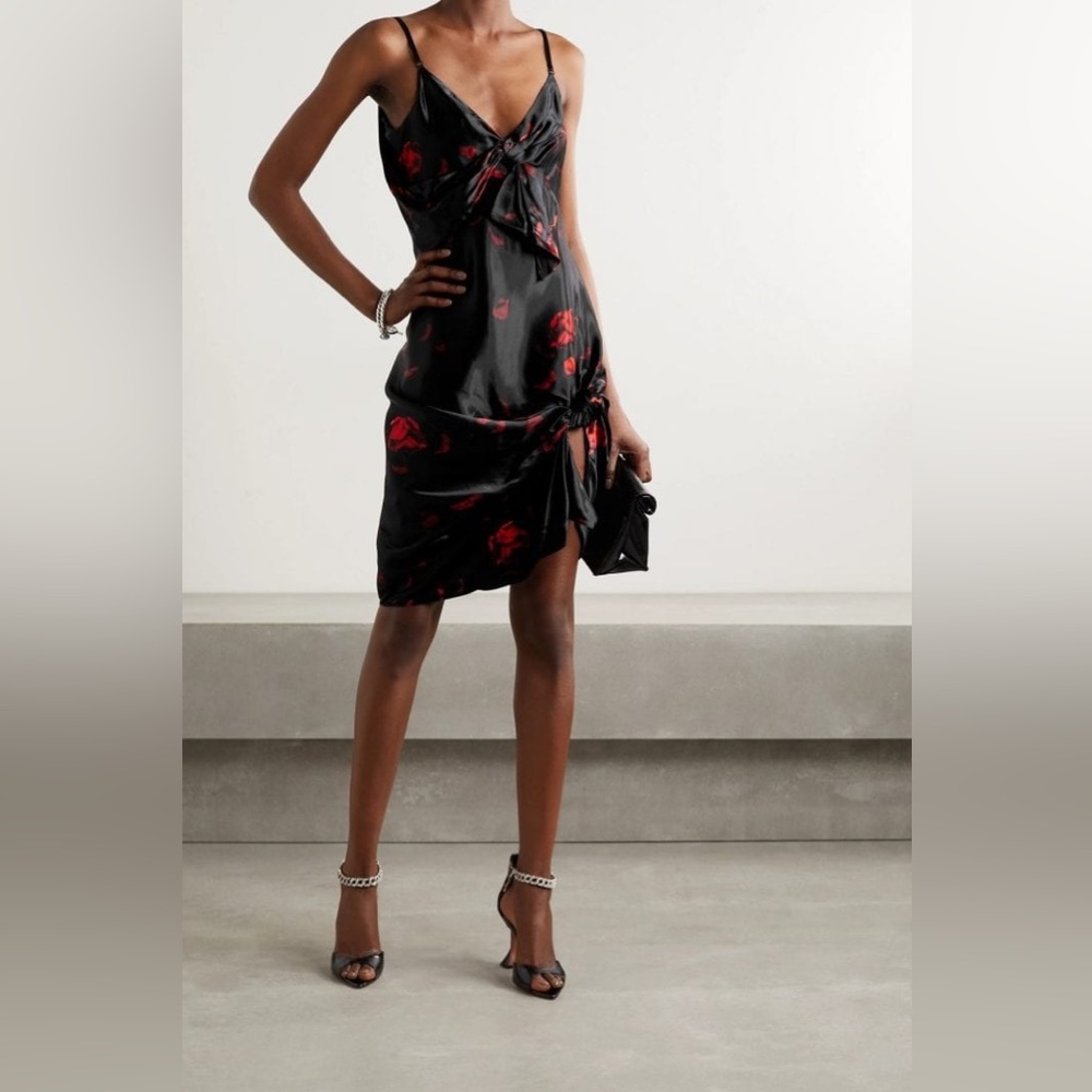 Alexander Wang knotted floral-print satin mini dress